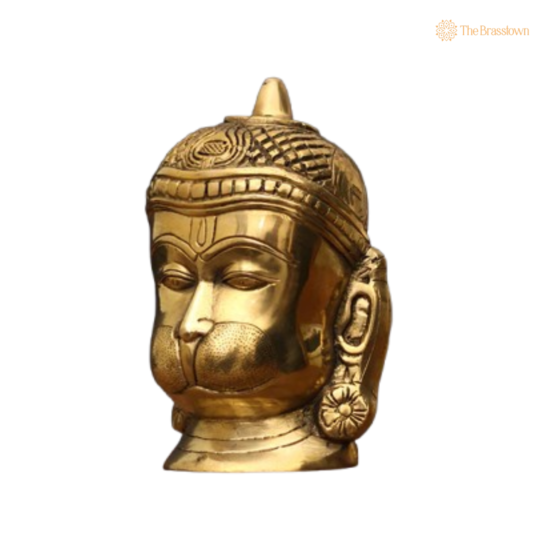 Brass Hanuman Head Idol – Symbol of Strength and Devotion 7.5 Inch