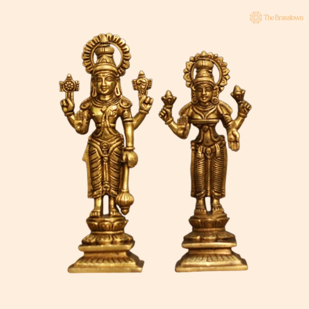 Brass Idols of Lord Vishnu and Goddess Lakshmi
