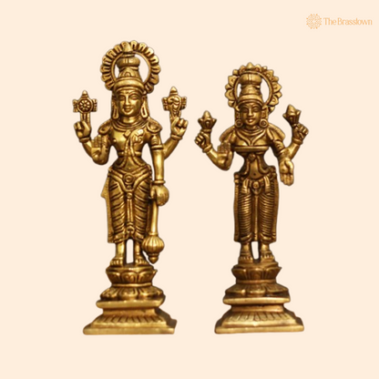 Brass Idols of Lord Vishnu and Goddess Lakshmi