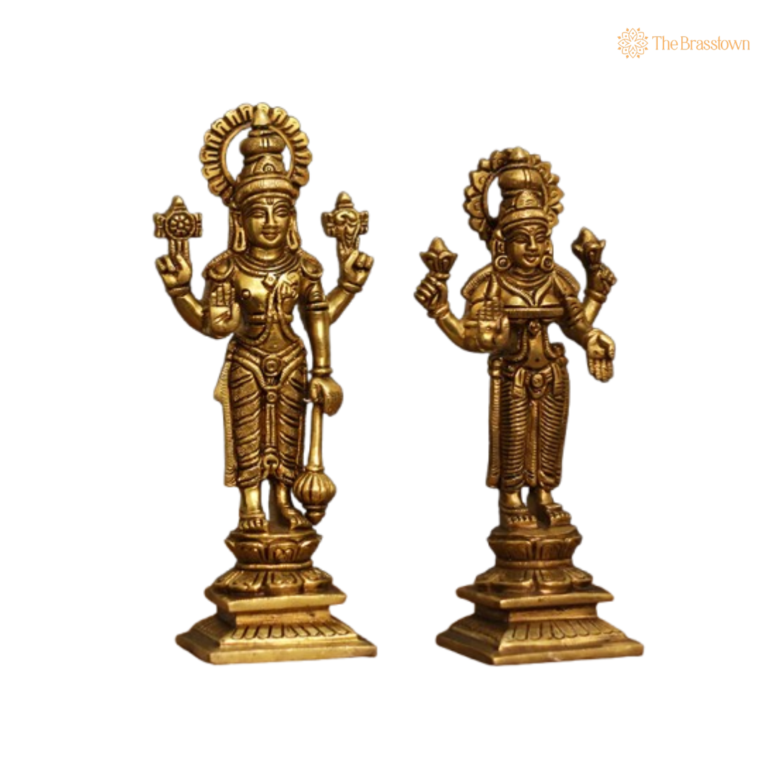 Brass Idols of Lord Vishnu and Goddess Lakshmi