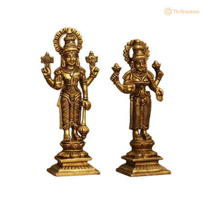 Brass Idols of Lord Vishnu and Goddess Lakshmi