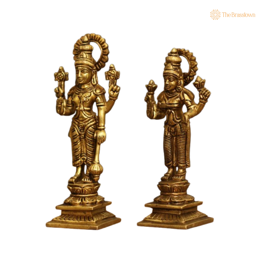 Brass Idols of Lord Vishnu and Goddess Lakshmi