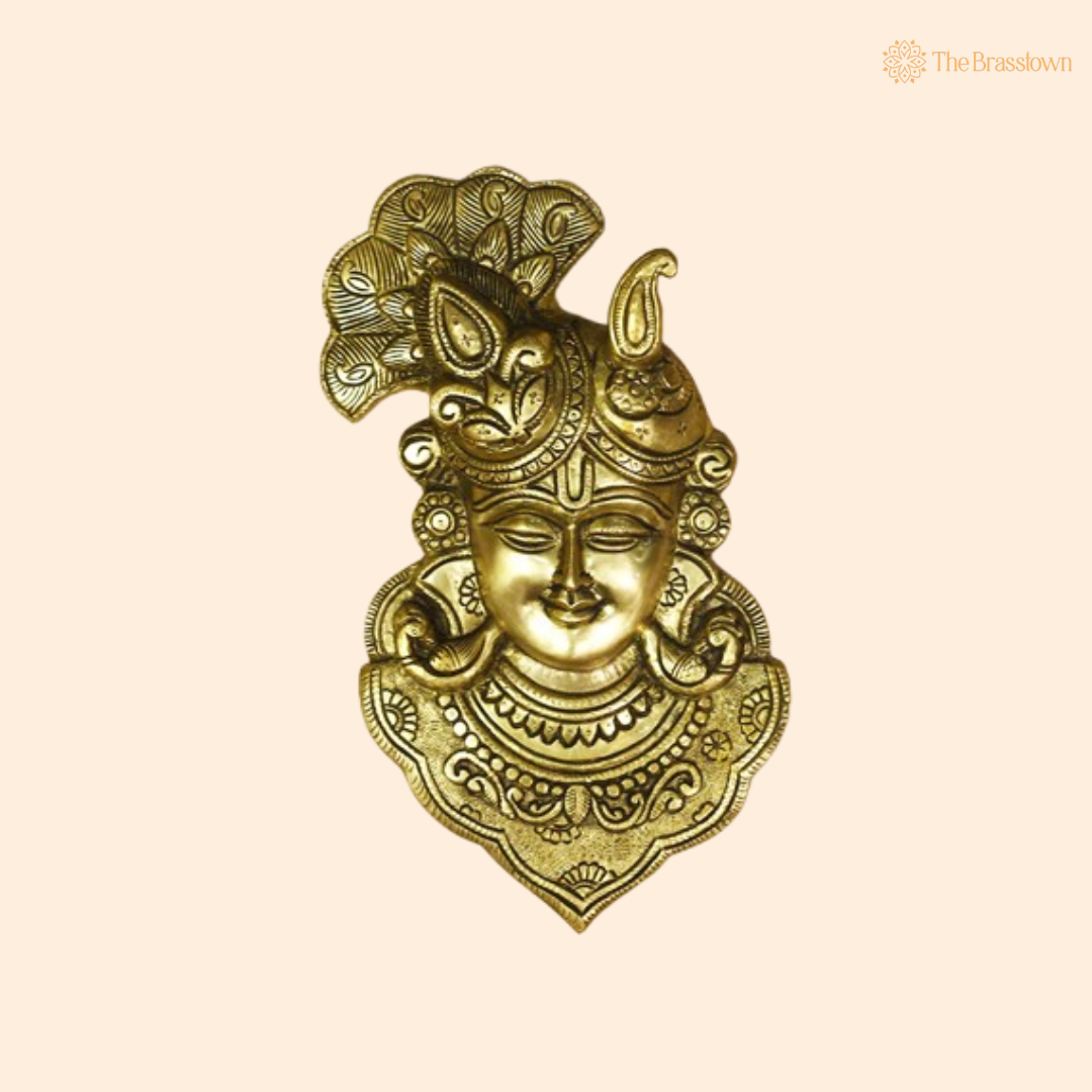 Brass Krishna Wall Hanging – An Icon of Divine Grace and Serenity 12 Inch
