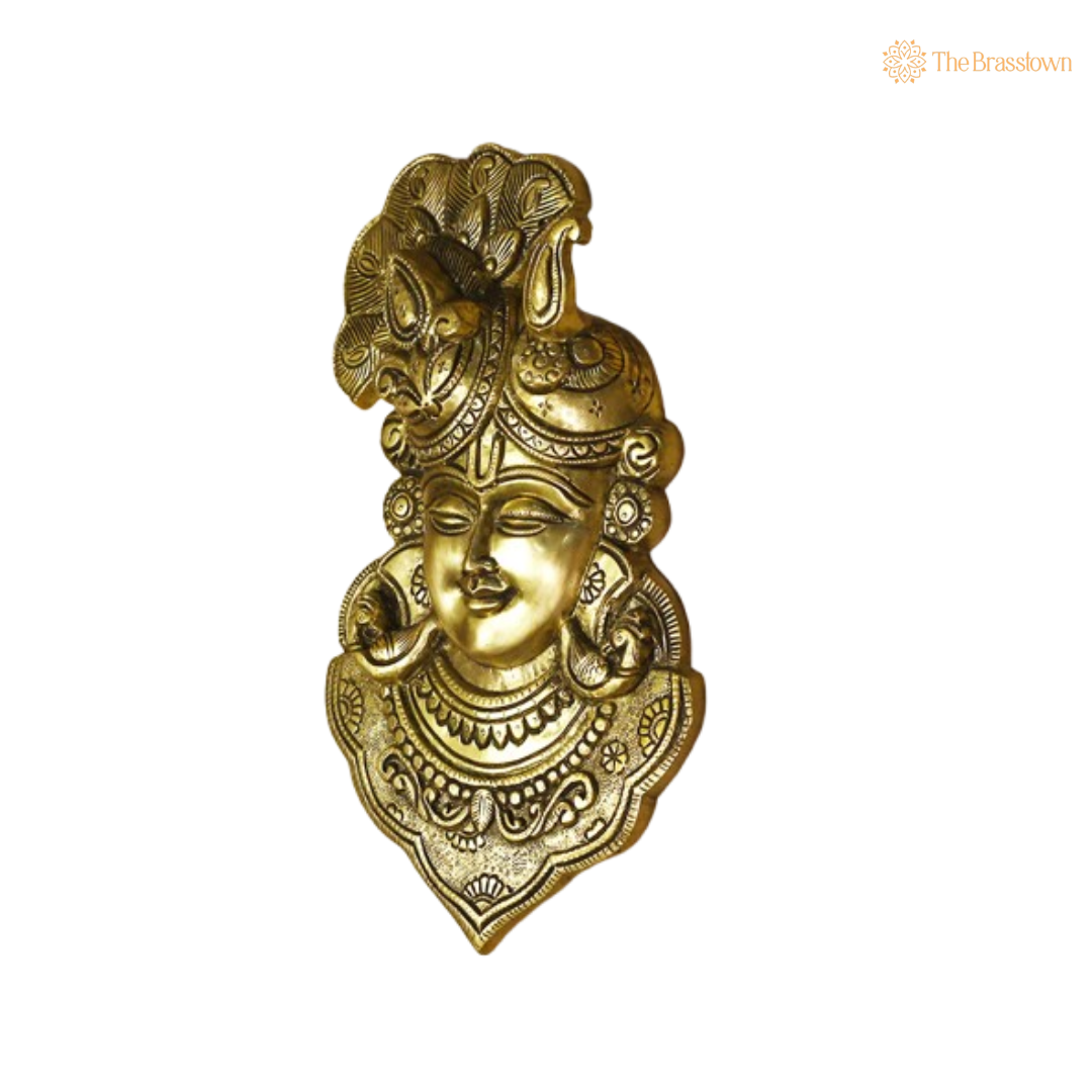 Brass Krishna Wall Hanging – An Icon of Divine Grace and Serenity 12 Inch