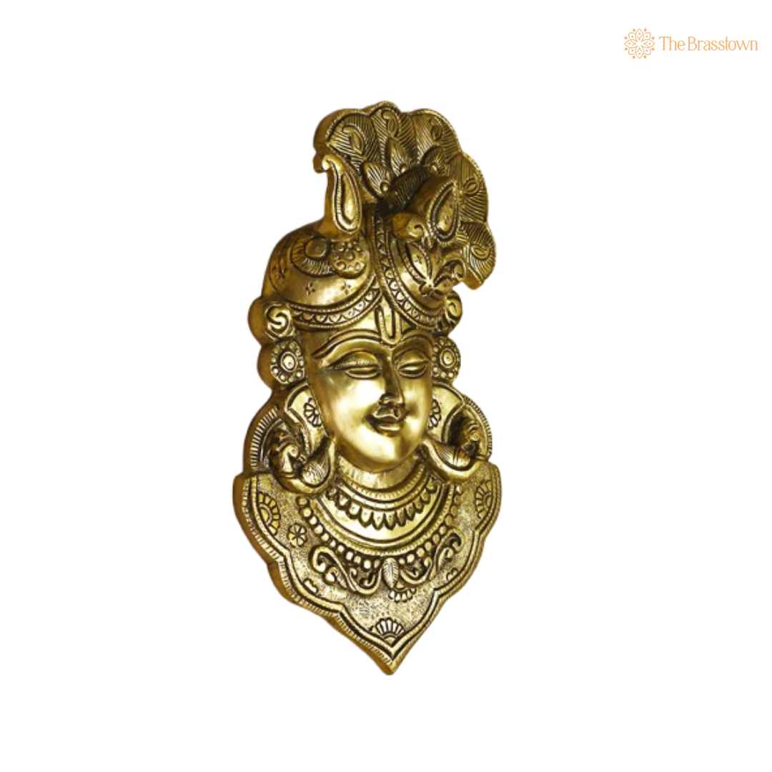 Brass Krishna Wall Hanging – An Icon of Divine Grace and Serenity 12 Inch
