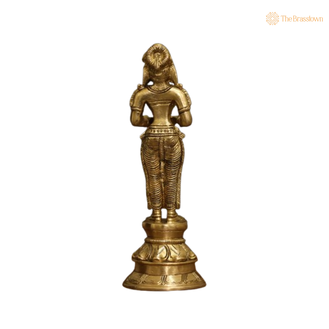 Brass Lady Holding Diya Statue 8 Inch