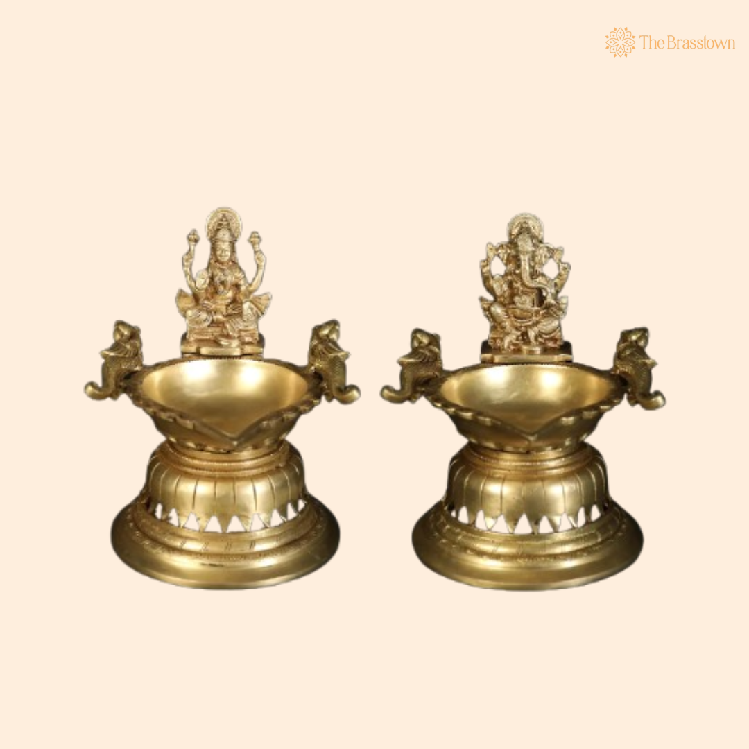 Brass Lakshmi-Ganesha Deepam 8 Inch