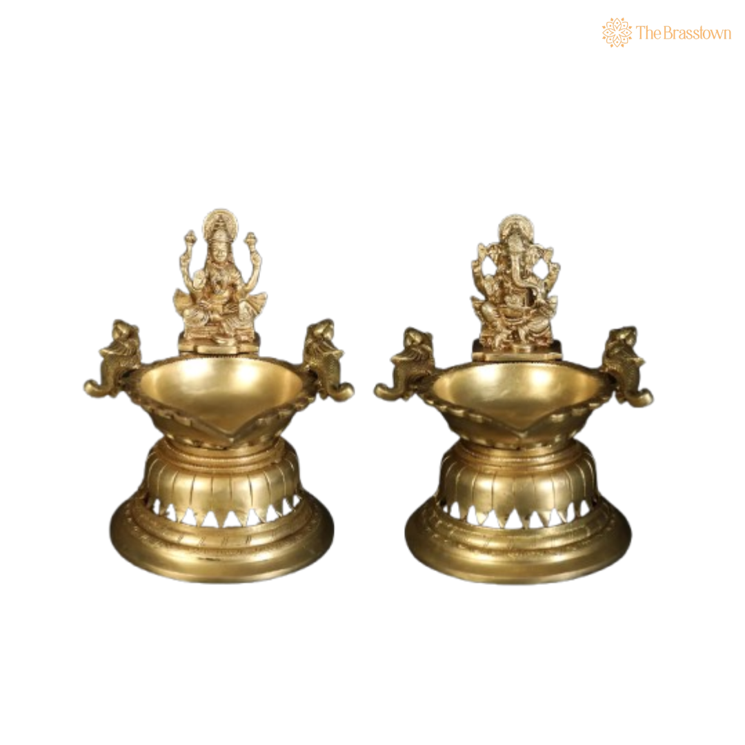 Brass Lakshmi-Ganesha Deepam 8 Inch