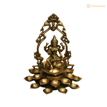 Brass Lakshmi Deepam with Peacock Design 11.5 Inch