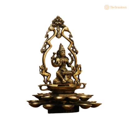 Brass Lakshmi Deepam with Peacock Design 11.5 Inch