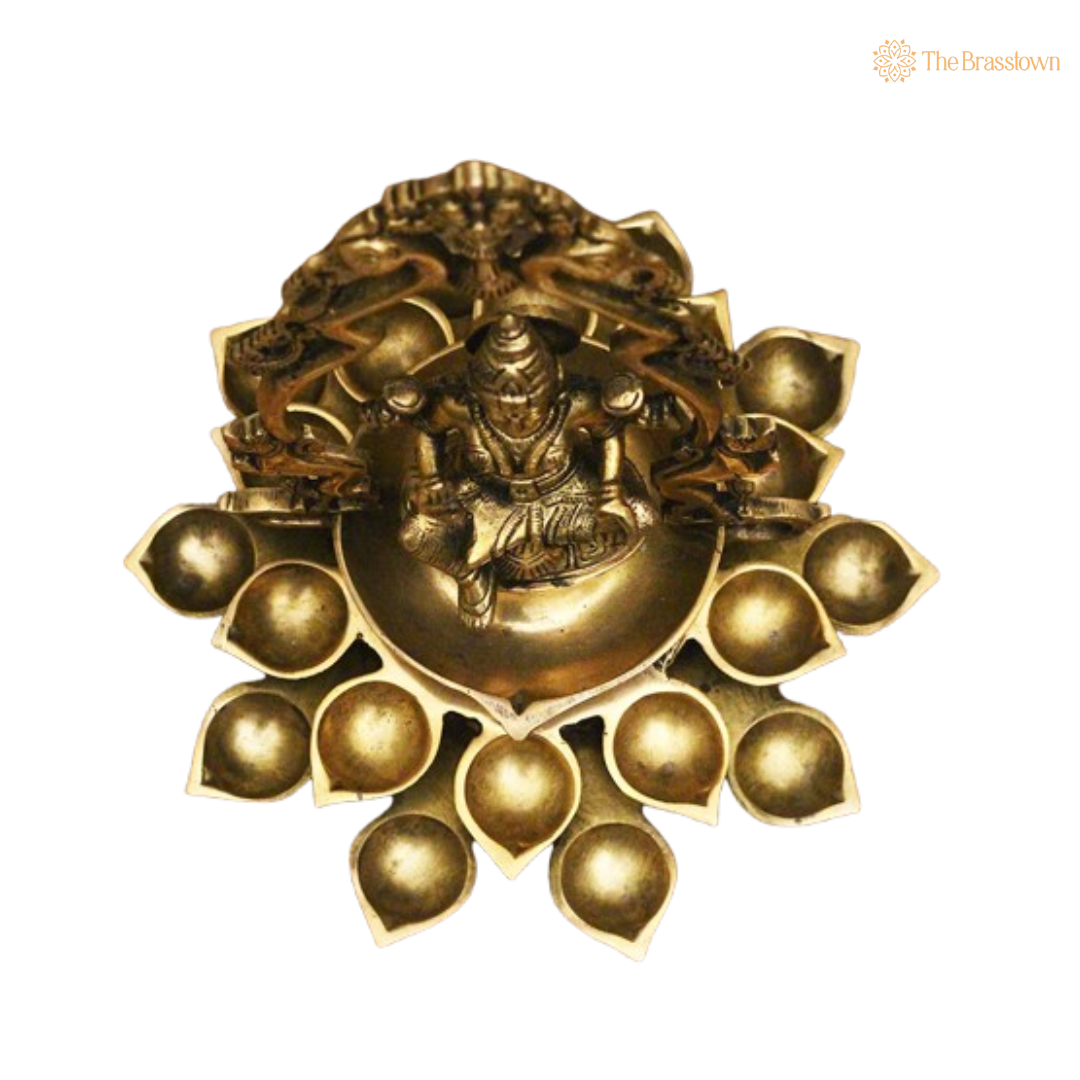 Brass Lakshmi Deepam with Peacock Design 11.5 Inch