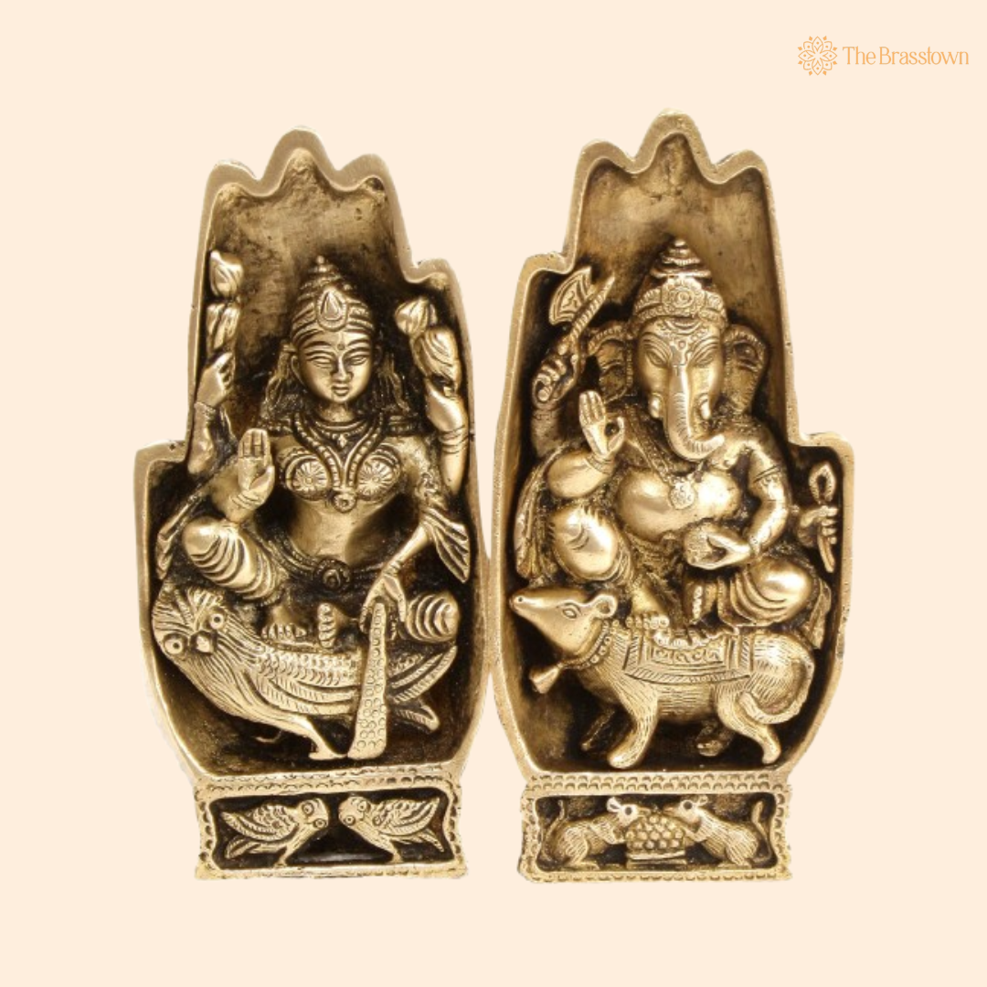 Brass Lakshmi Ganesha Handcrafted Pair 7 Inch