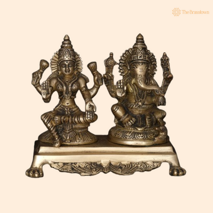 Brass Lakshmi Ganesha Idol – Auspicious &amp; Decorative Piece 7 Inch