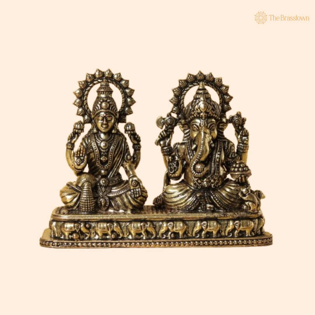 Brass Lakshmi Ganesha Idol 3 Inch