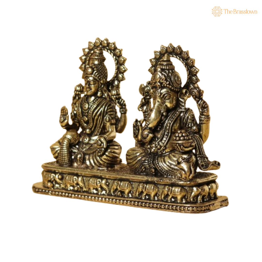 Brass Lakshmi Ganesha Idol 3 Inch