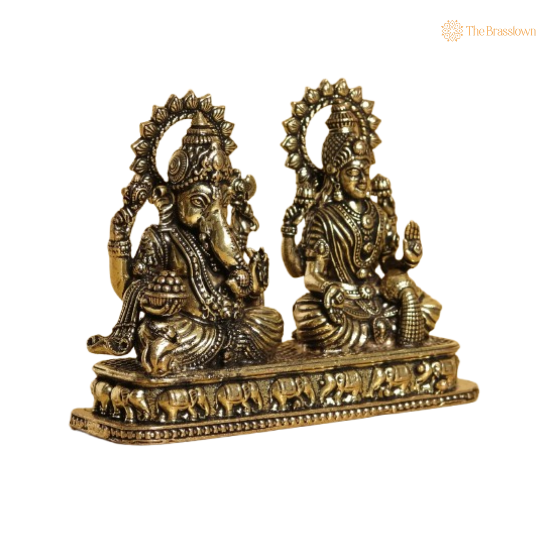Brass Lakshmi Ganesha Idol 3 Inch