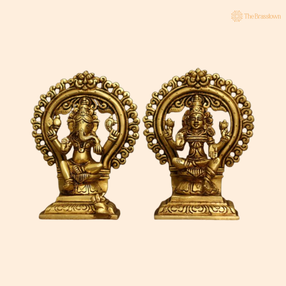 Brass Lakshmi Ganesha Statue Set 6.5 Inch