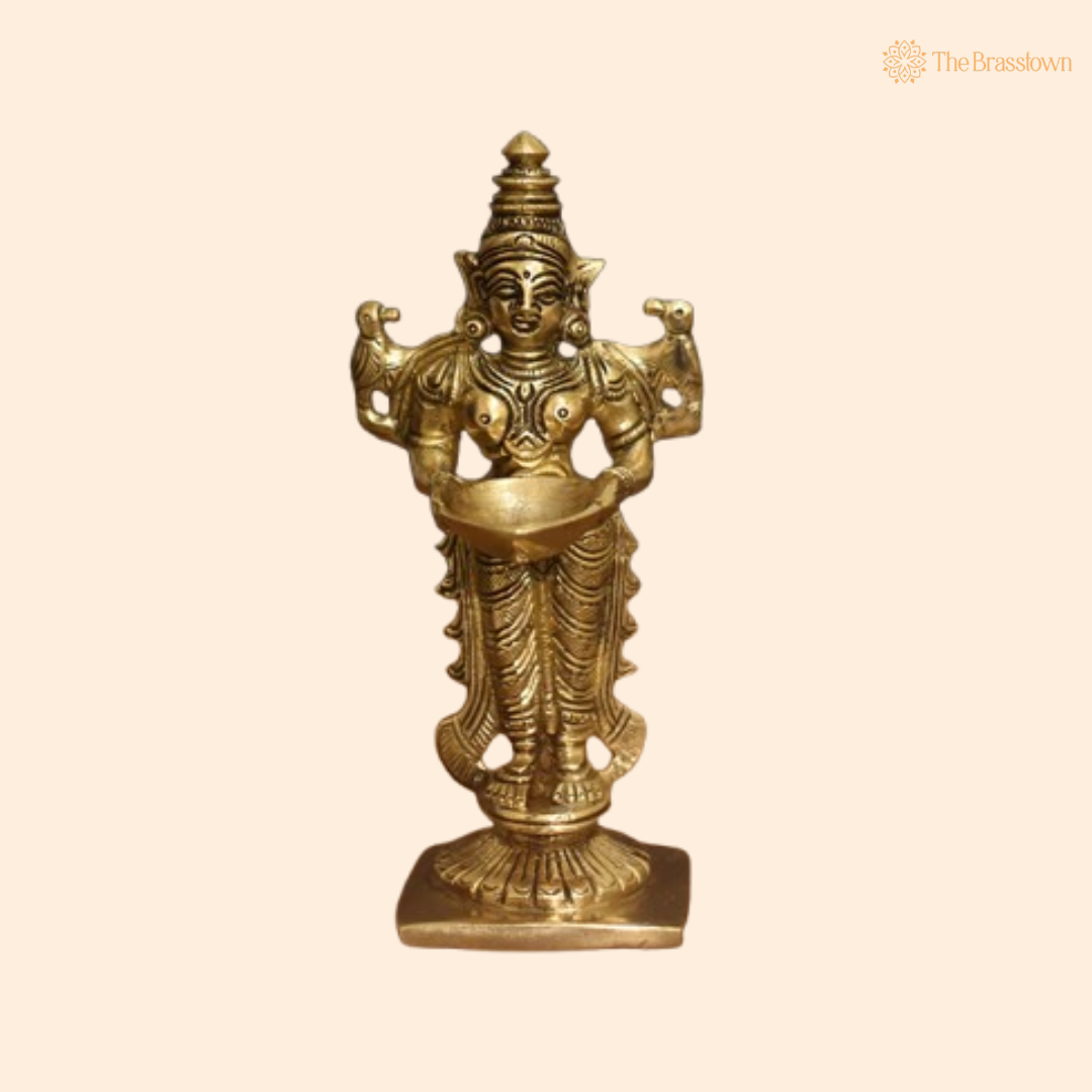 Brass Lakshmi Standing Deepam Lamp 6 Inch