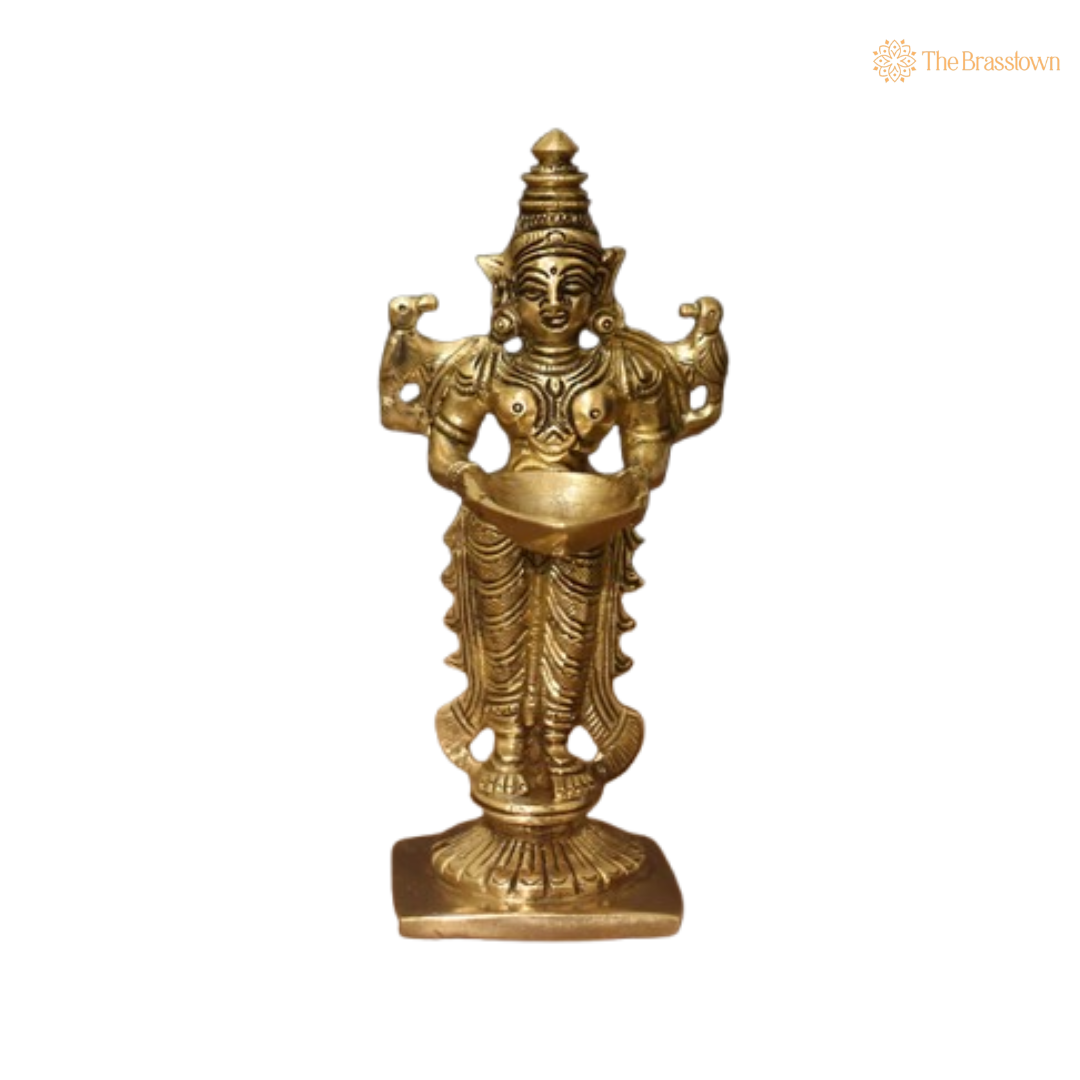 Brass Lakshmi Standing Deepam Lamp 6 Inch