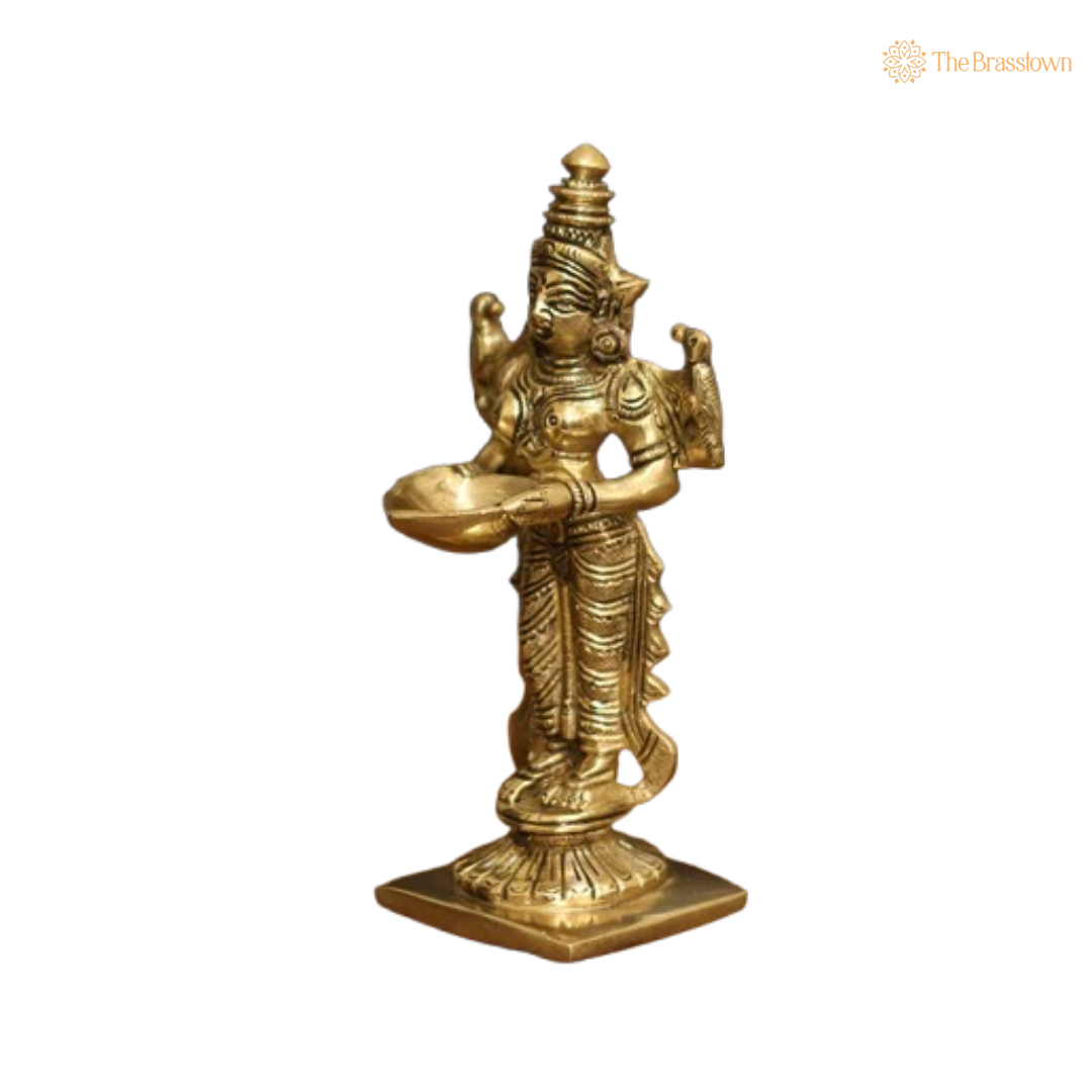 Brass Lakshmi Standing Deepam Lamp 6 Inch