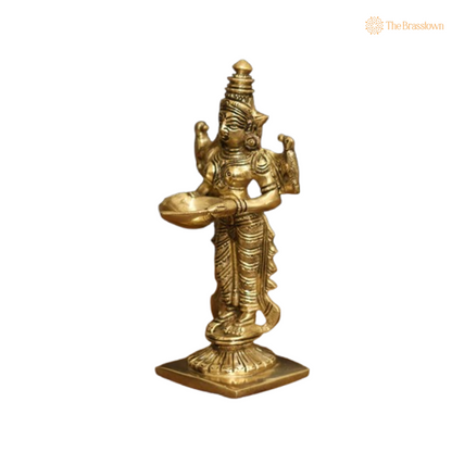 Brass Lakshmi Standing Deepam Lamp 6 Inch