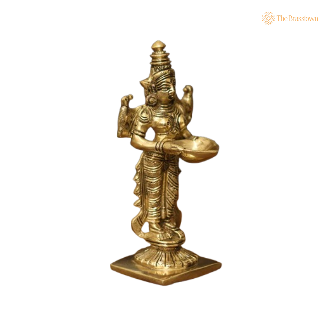 Brass Lakshmi Standing Deepam Lamp 6 Inch