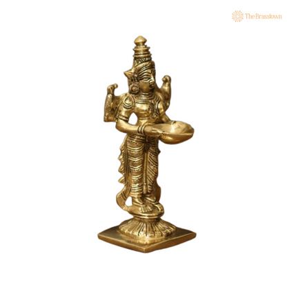 Brass Lakshmi Standing Deepam Lamp 6 Inch