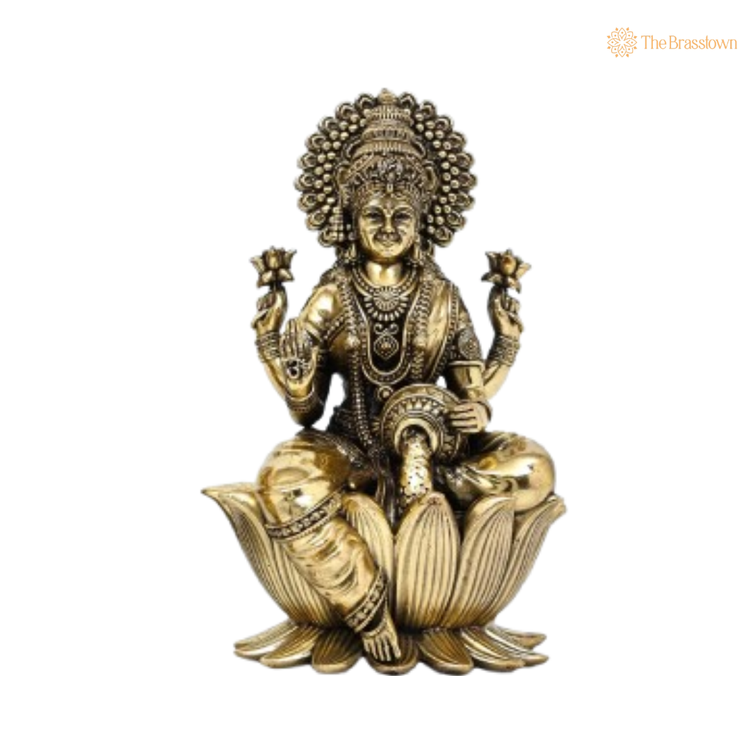 Brass Lakshmi & Ganesha Idol Set – Blessings of Prosperity & Wisdom 7 Inch