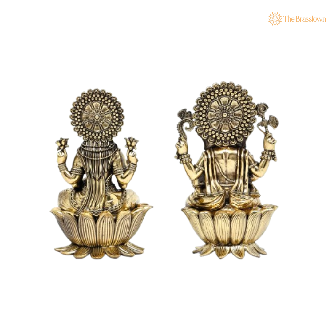 Brass Lakshmi & Ganesha Idol Set – Blessings of Prosperity & Wisdom 7 Inch