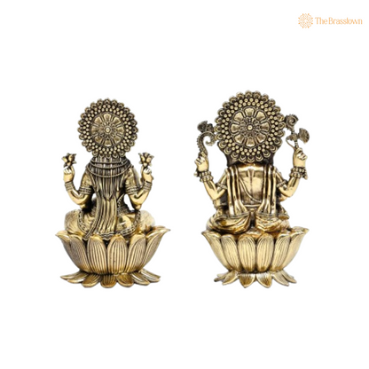 Brass Lakshmi &amp; Ganesha Idol Set – Blessings of Prosperity &amp; Wisdom 7 Inch