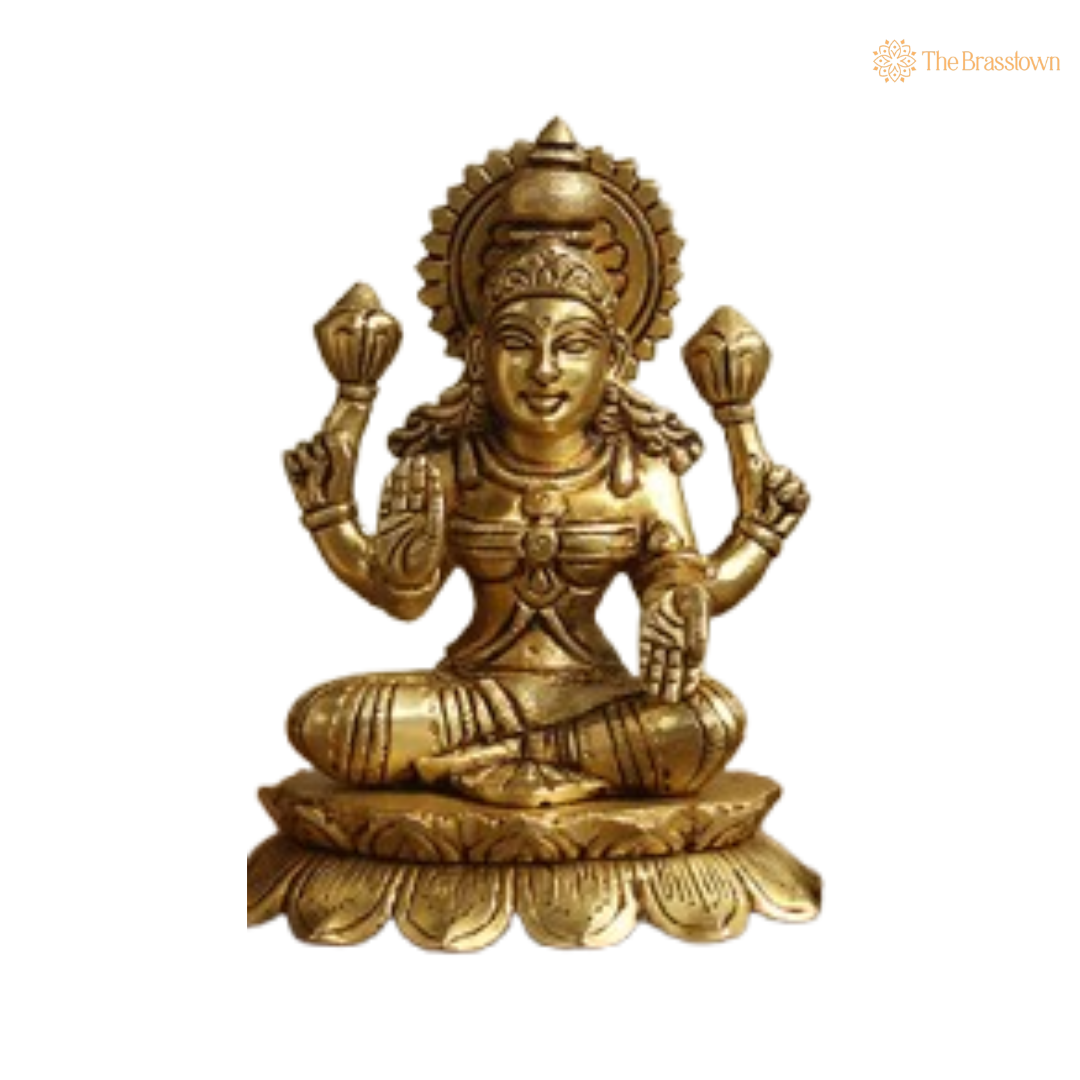 Brass Lakshmi, Ganesha, and Saraswati Statue Set 6 Inch