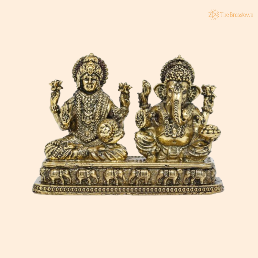 Brass Lakshmi &amp;amp; Ganesha Idol – Prosperity &amp; Wisdom 4 Inch