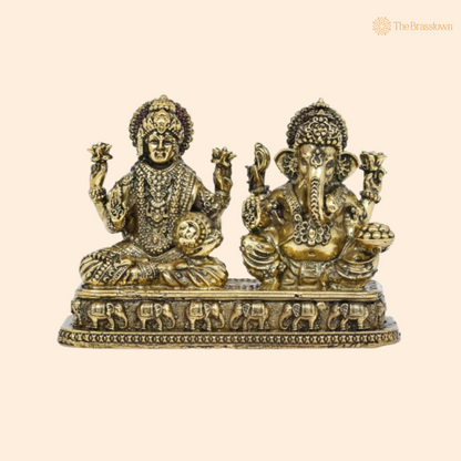 Brass Lakshmi &amp;amp; Ganesha Idol – Prosperity &amp; Wisdom 4 Inch