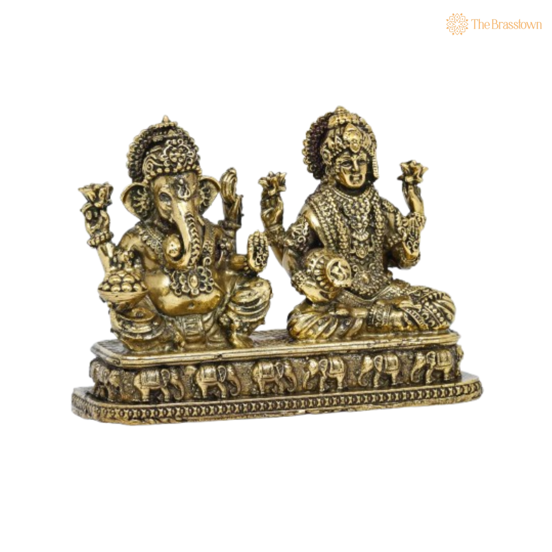 Brass Lakshmi &amp; Ganesha Idol – Prosperity & Wisdom 4 Inch