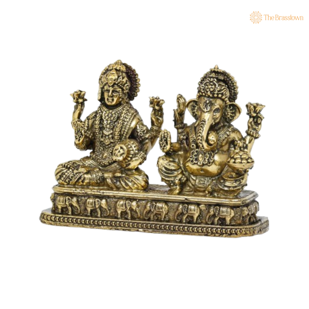 Brass Lakshmi &amp; Ganesha Idol – Prosperity & Wisdom 4 Inch