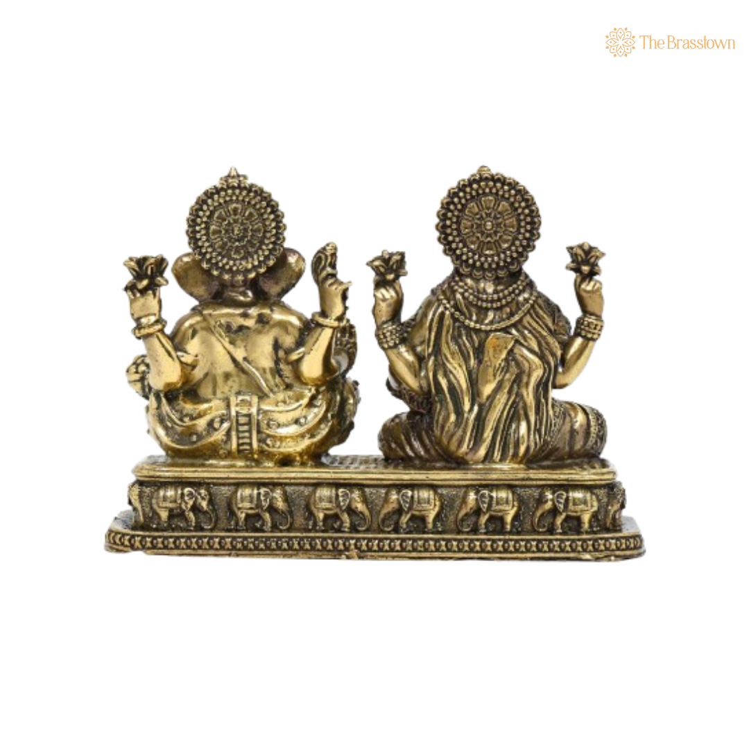 Brass Lakshmi &amp; Ganesha Idol – Prosperity & Wisdom 4 Inch