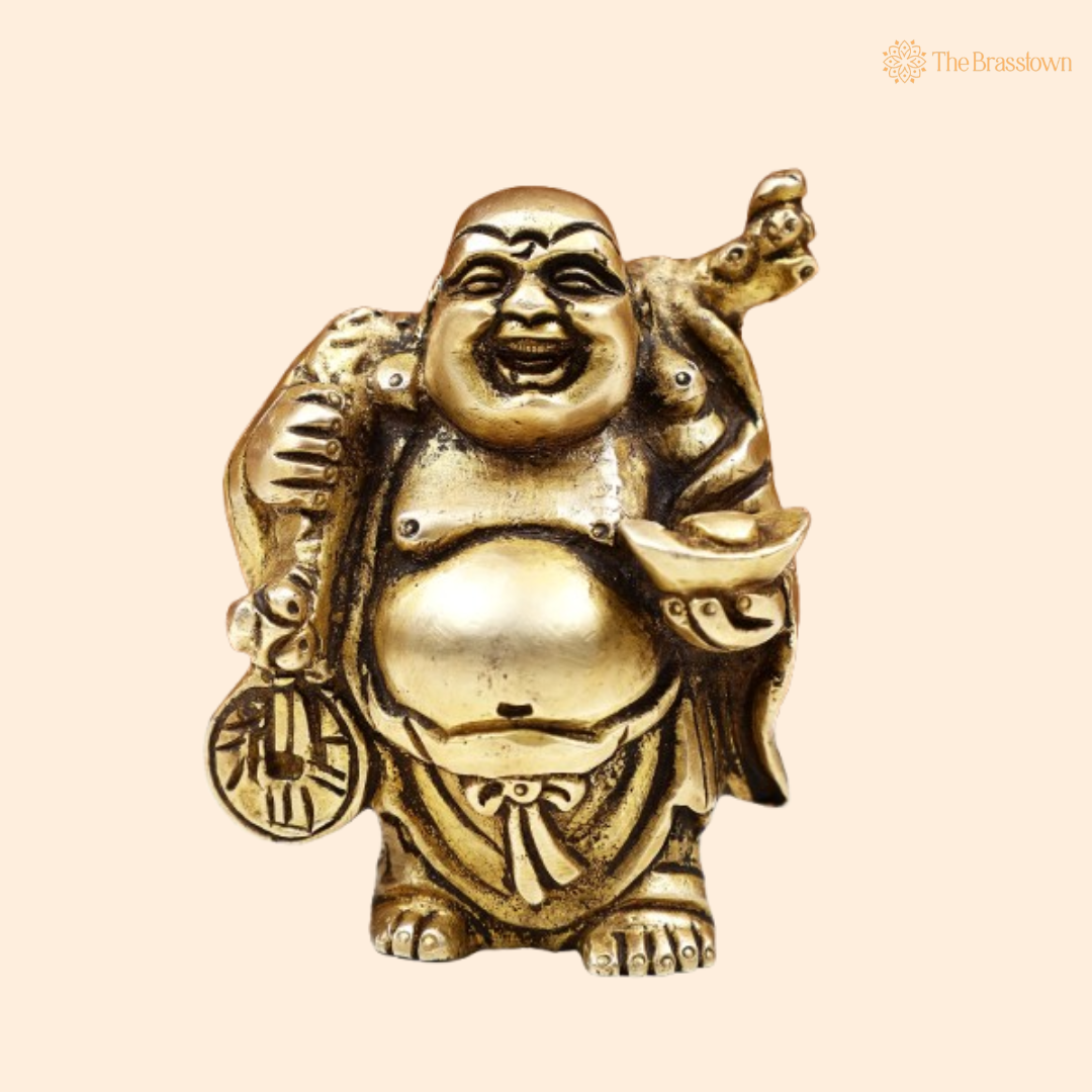 Brass Laughing Buddha Statue 3 Inch