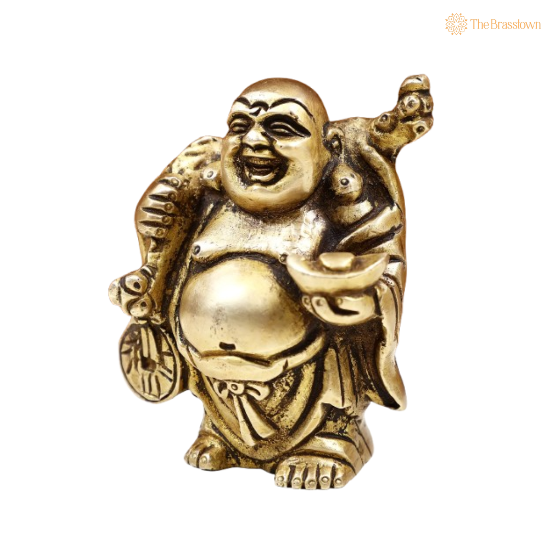 Brass Laughing Buddha Statue 3 Inch