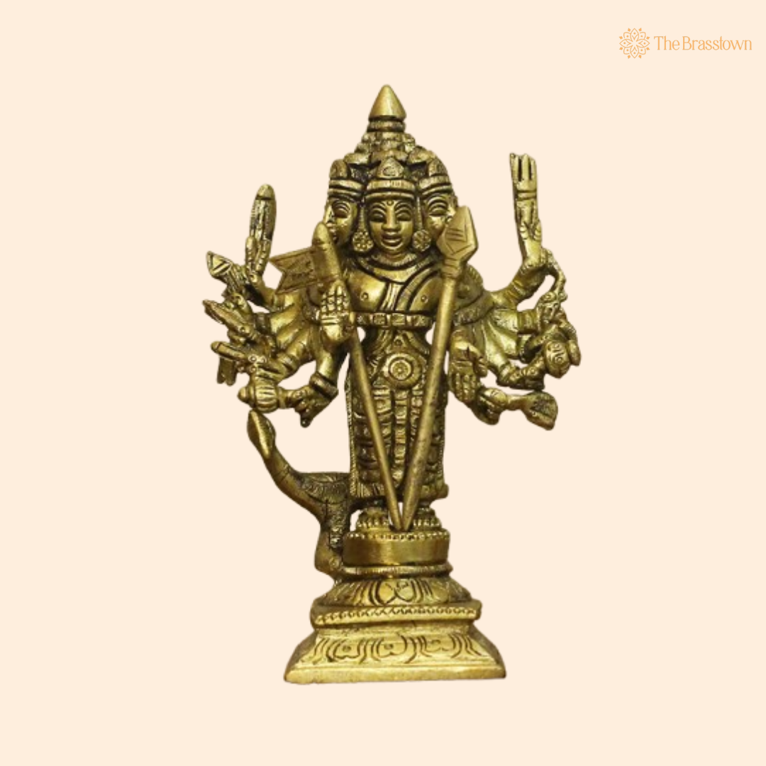 Brass Lord Dattatreya Idol – The Trinity Manifestation of Divinity 6 Inch