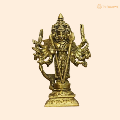 Brass Lord Dattatreya Idol – The Trinity Manifestation of Divinity 6 Inch