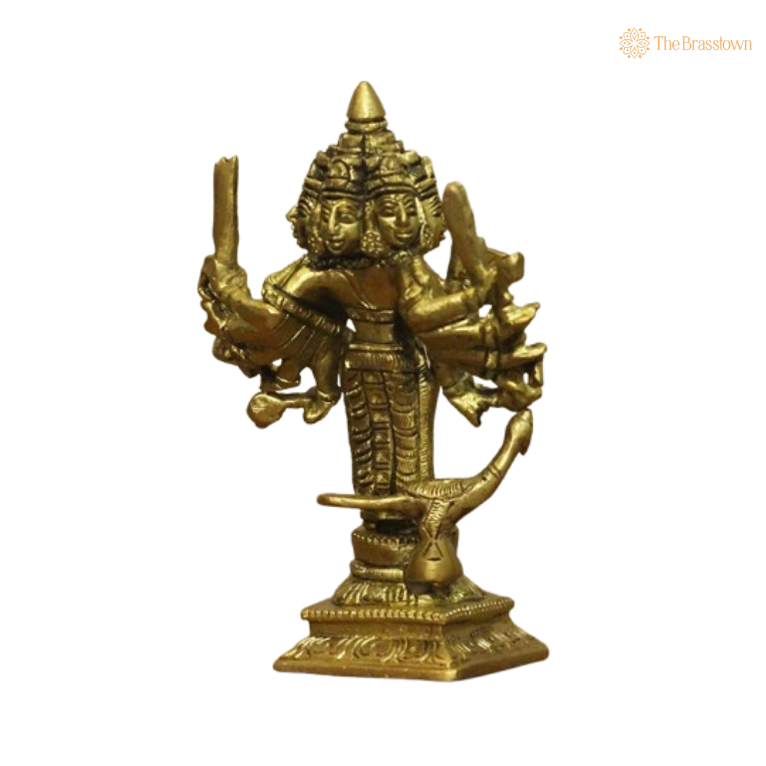 Brass Lord Dattatreya Idol – The Trinity Manifestation of Divinity 6 Inch