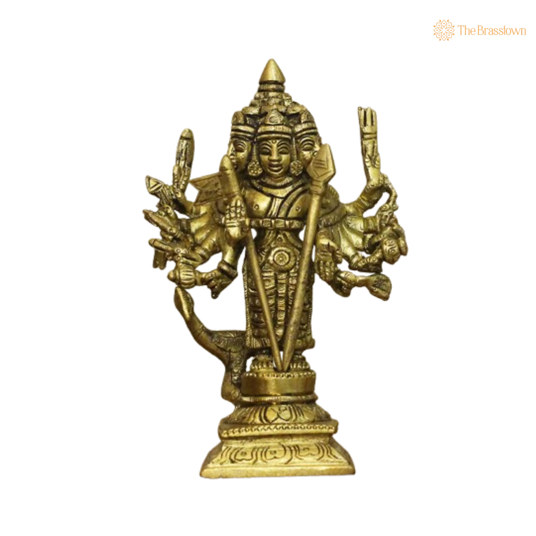 Brass Lord Dattatreya Idol – The Trinity Manifestation of Divinity 6 Inch