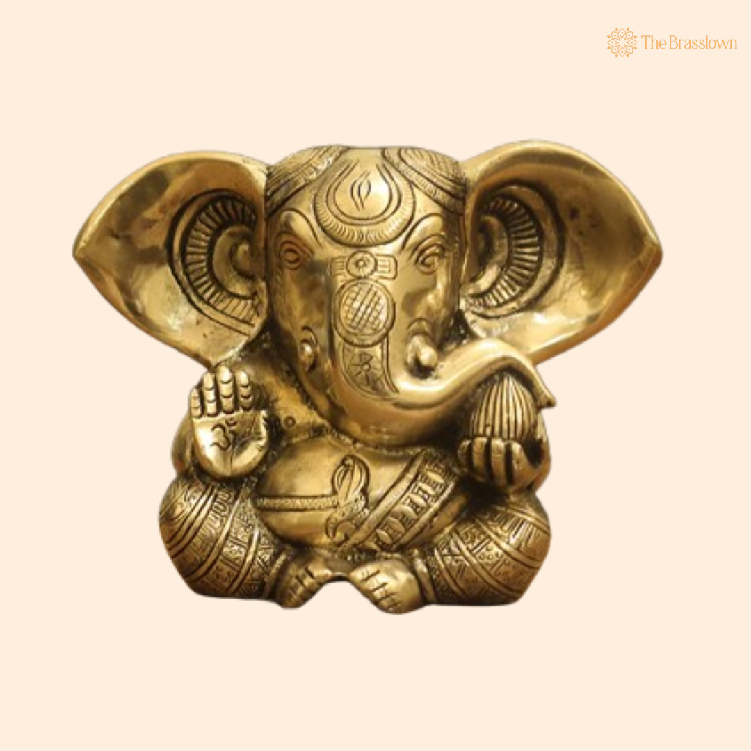 Brass Lord Ganesha Bust Statue 5 Inch
