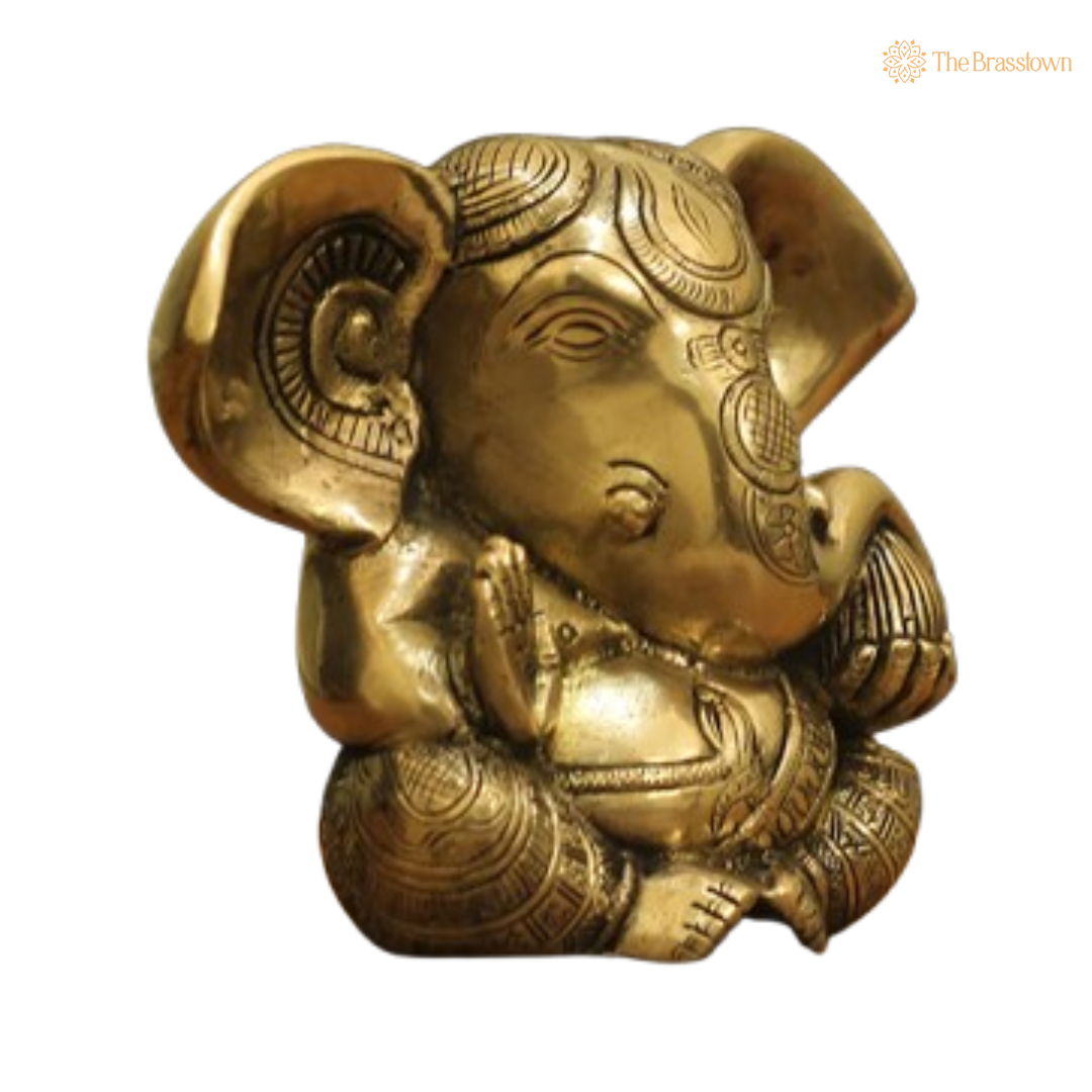 Brass Lord Ganesha Bust Statue 5 Inch