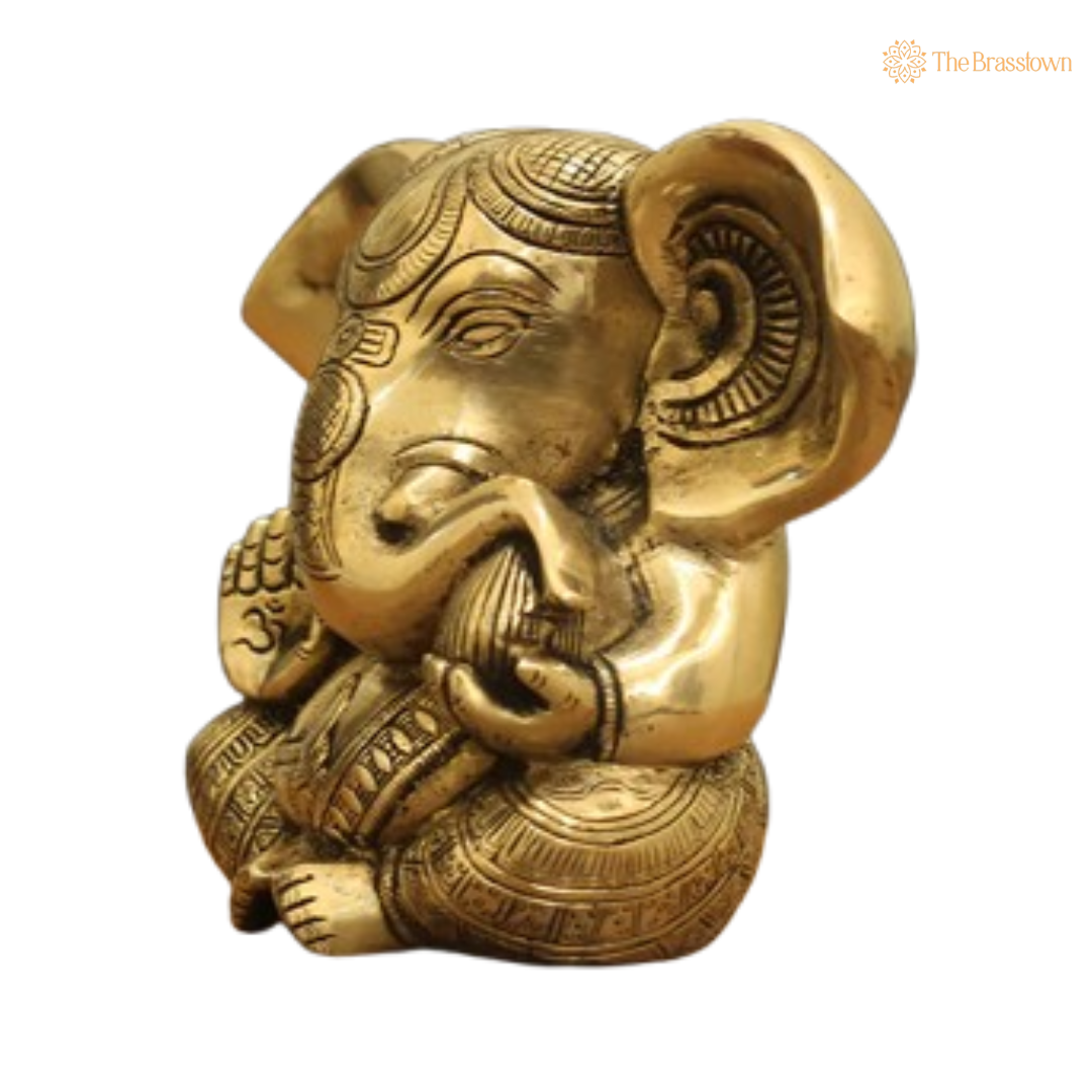 Brass Lord Ganesha Bust Statue 5 Inch