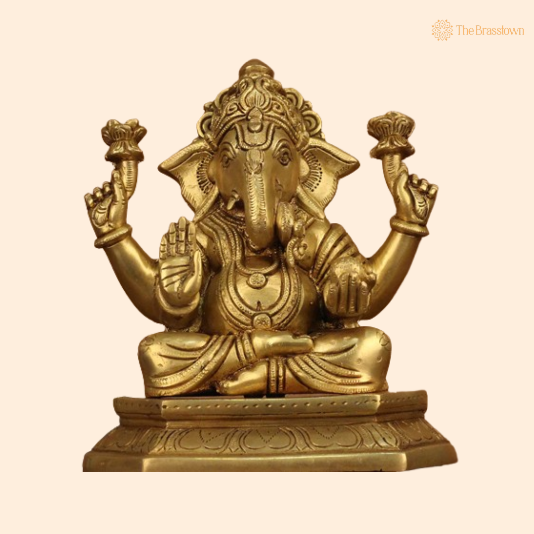 Brass Lord Ganesha Idol 8 Inch
