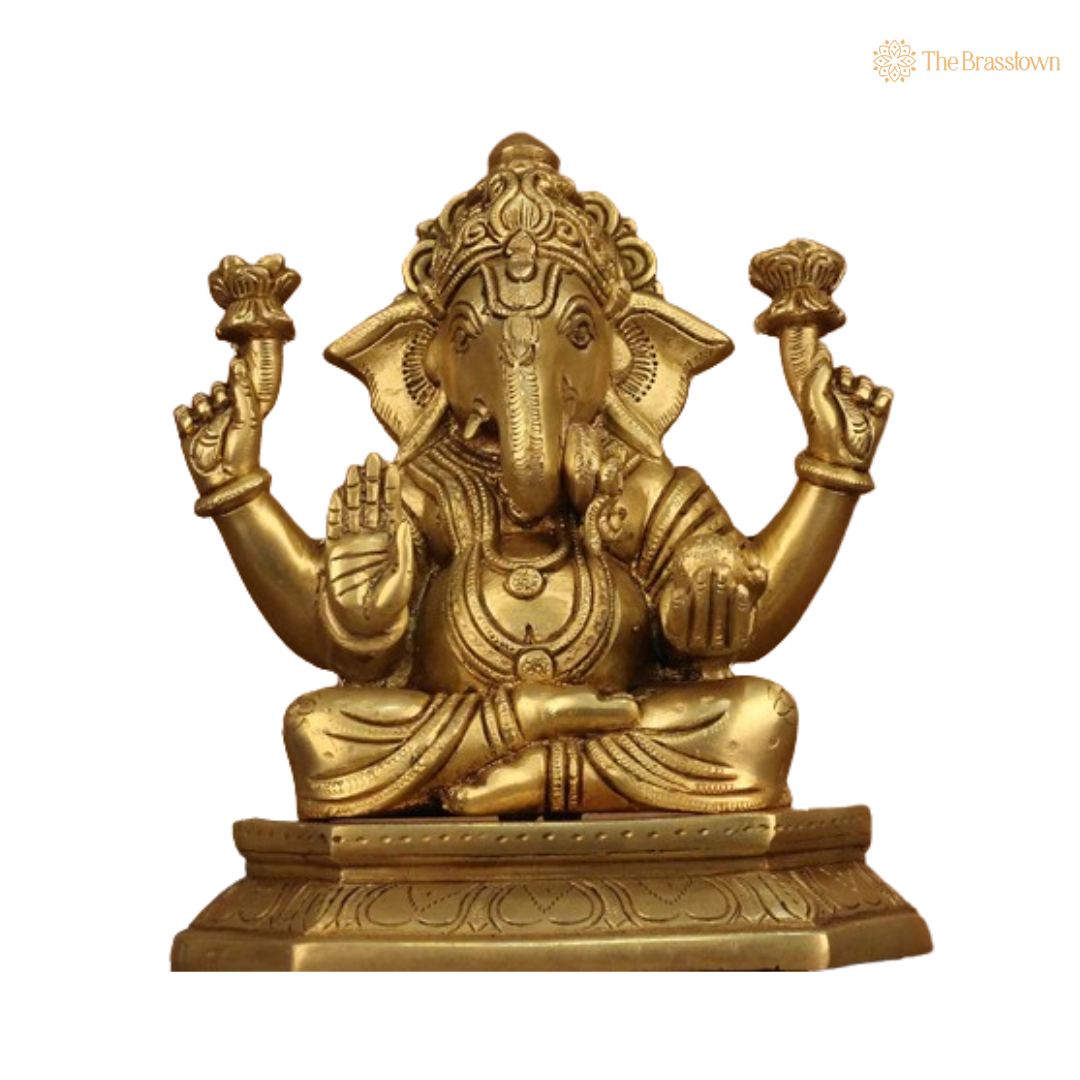 Brass Lord Ganesha Idol 8 Inch