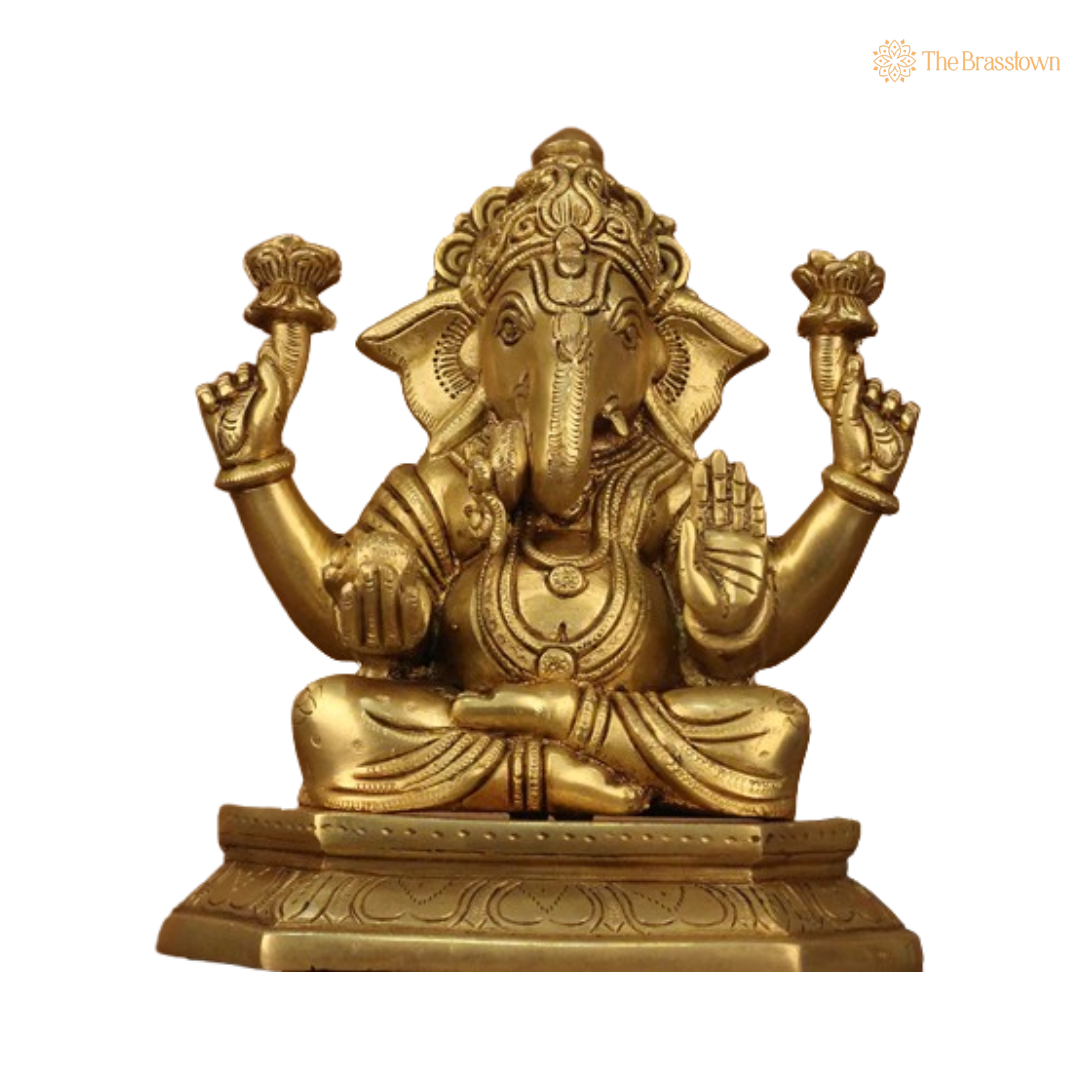 Brass Lord Ganesha Idol 8 Inch