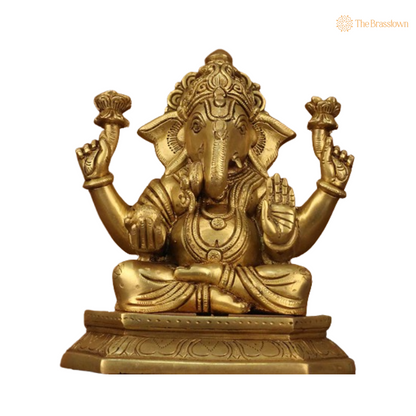Brass Lord Ganesha Idol 8 Inch