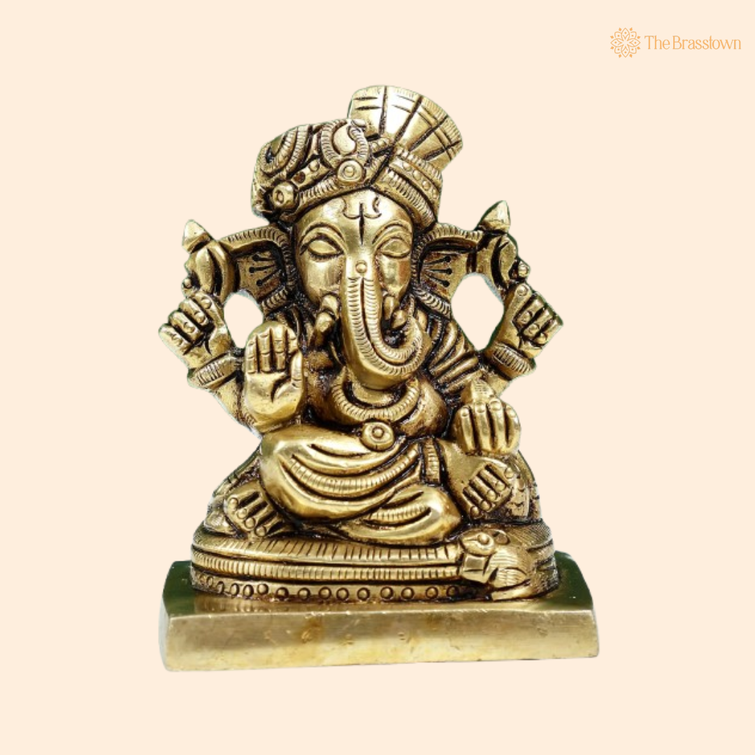 Brass Lord Ganesha Idol – A Symbol of Prosperity & Wisdom 3 Inch